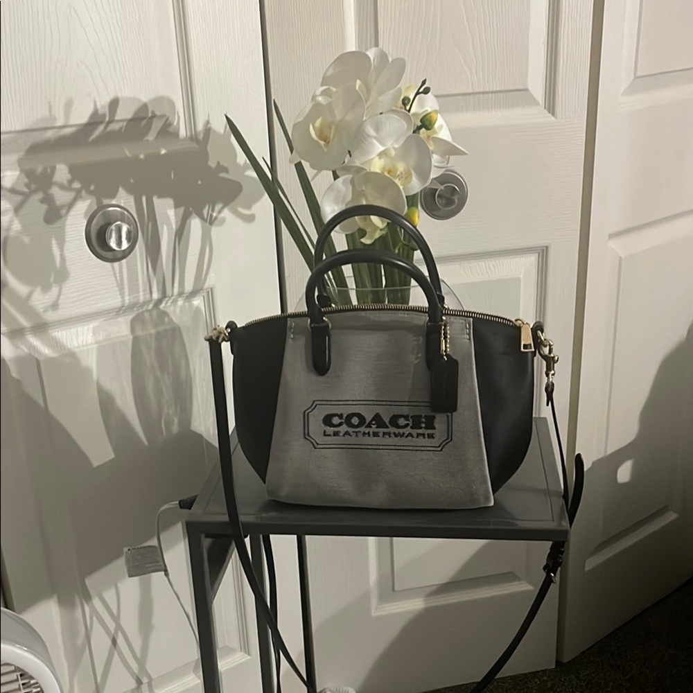 Coach Black and Gray Leather Satchel